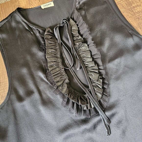 L’Agence 100% Silk V-Neck Tank Sleeveless Blouse Top w/Lambskin Detail S Small - Picture 4 of 8